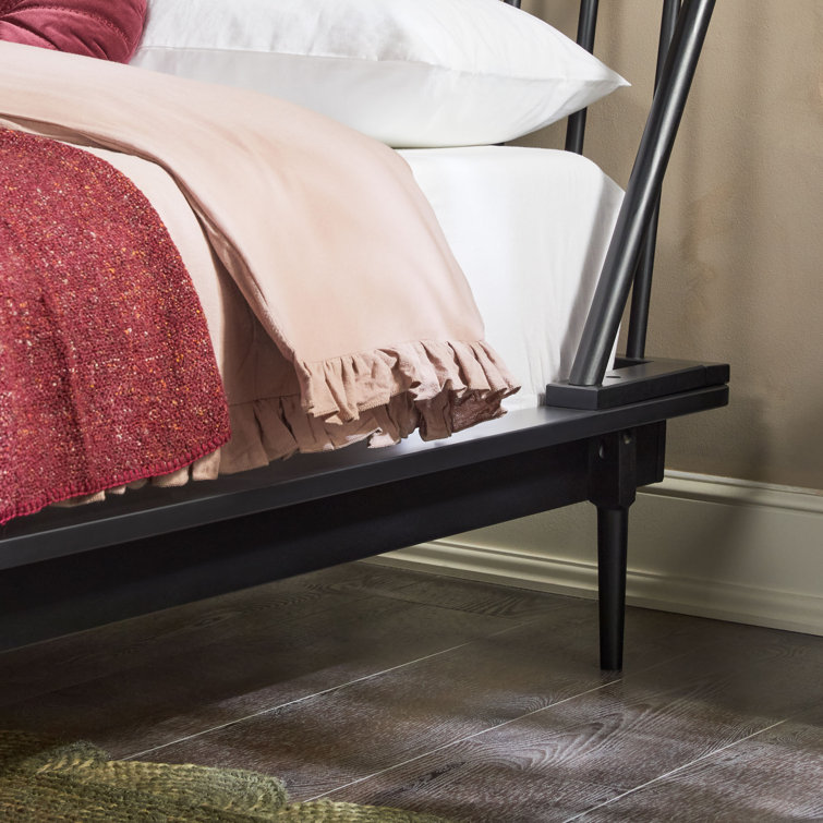 Elegant Queen Pine Spindle Bed with Headboard and Storage Drawer
