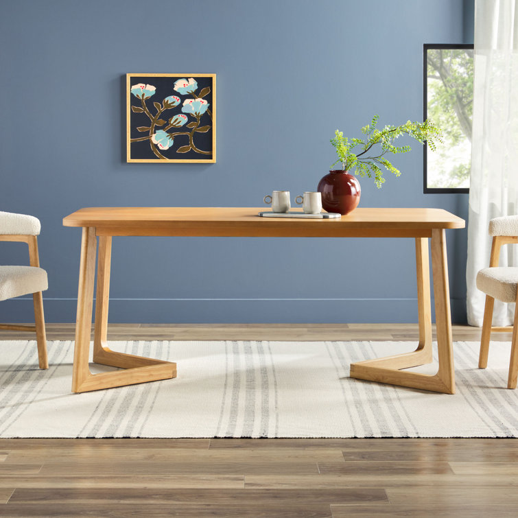 Natural Solid Wood Rectangular Dining Table with Geometric Legs