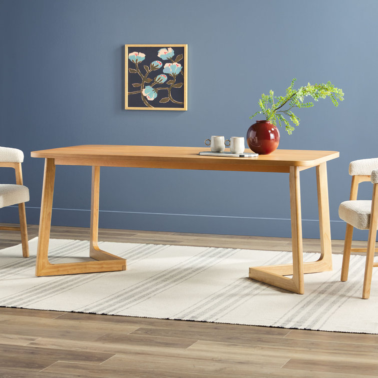 Natural Solid Wood Rectangular Dining Table with Geometric Legs