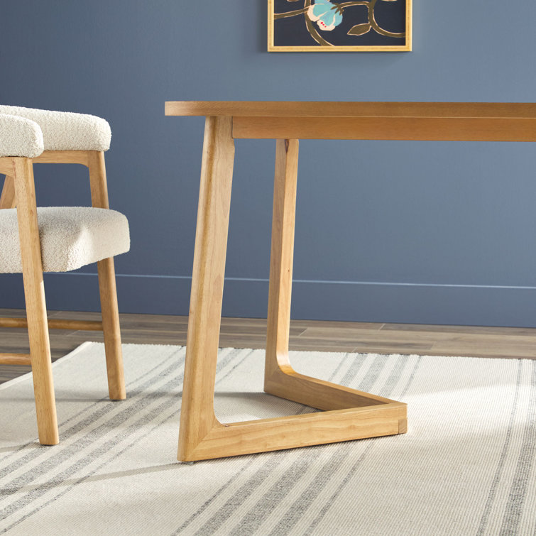 Natural Solid Wood Rectangular Dining Table with Geometric Legs