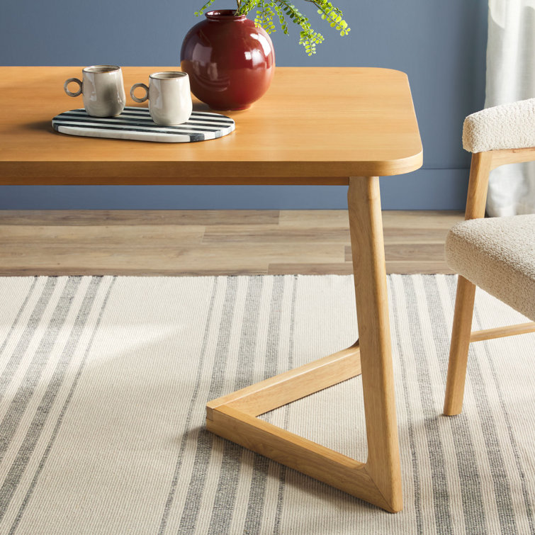 Natural Solid Wood Rectangular Dining Table with Geometric Legs
