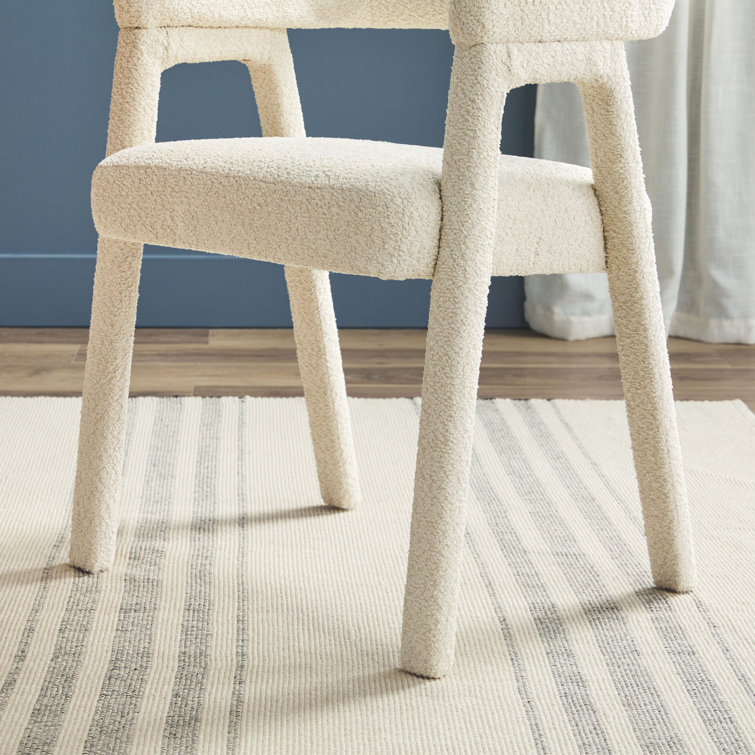 Ivory Boucle Upholstered Arm Chair with Wooden Legs