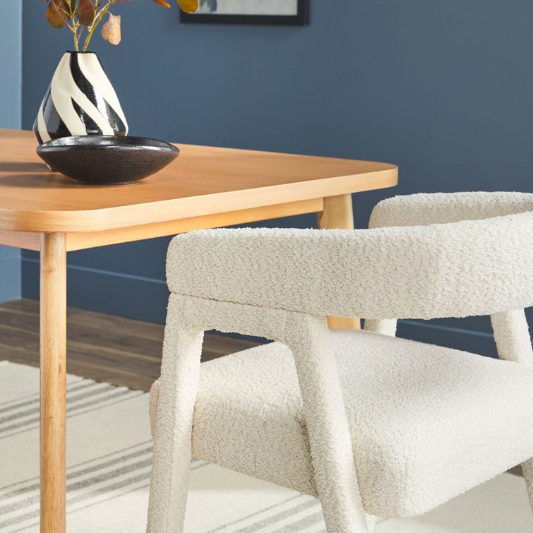 Ivory Boucle Upholstered Arm Chair with Wooden Legs