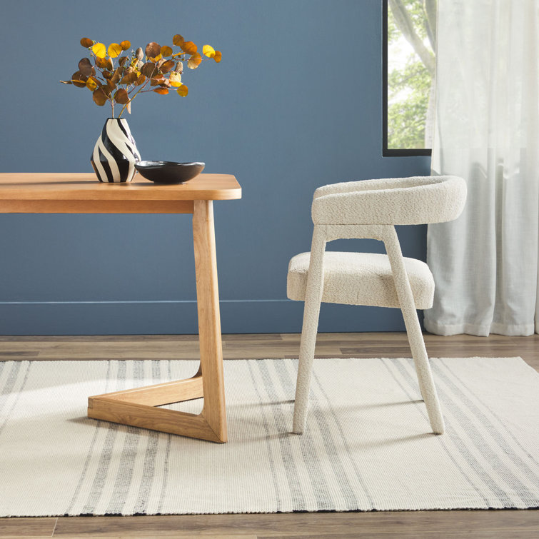 Ivory Boucle Upholstered Arm Chair with Wooden Legs