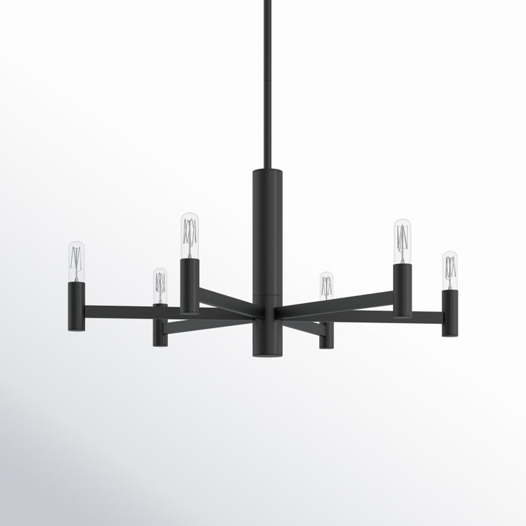 Black Aluminum Steel 6-Light Candle Style Chandelier