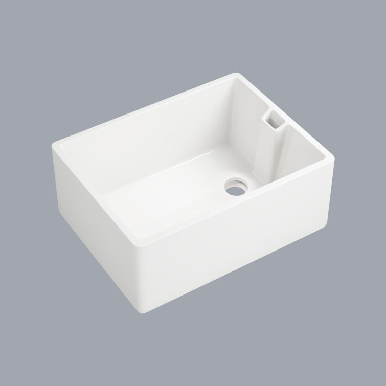 23.6" White Gloss Ceramic Undermount Single Bowl Kitchen Sink
