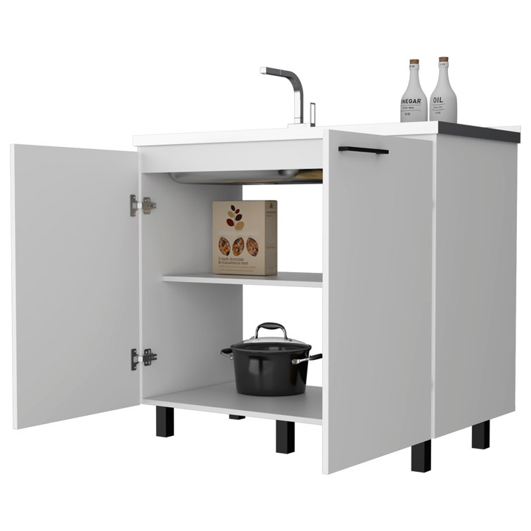 White Aluminum Utility Sink Cabinet with Slender Legs