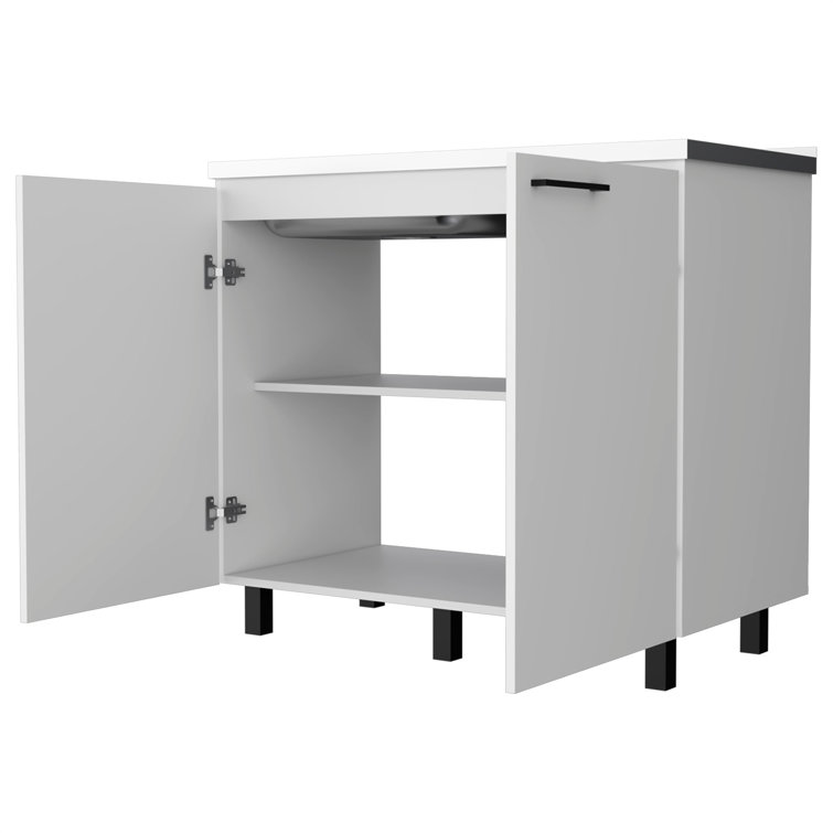 White Aluminum Utility Sink Cabinet with Slender Legs