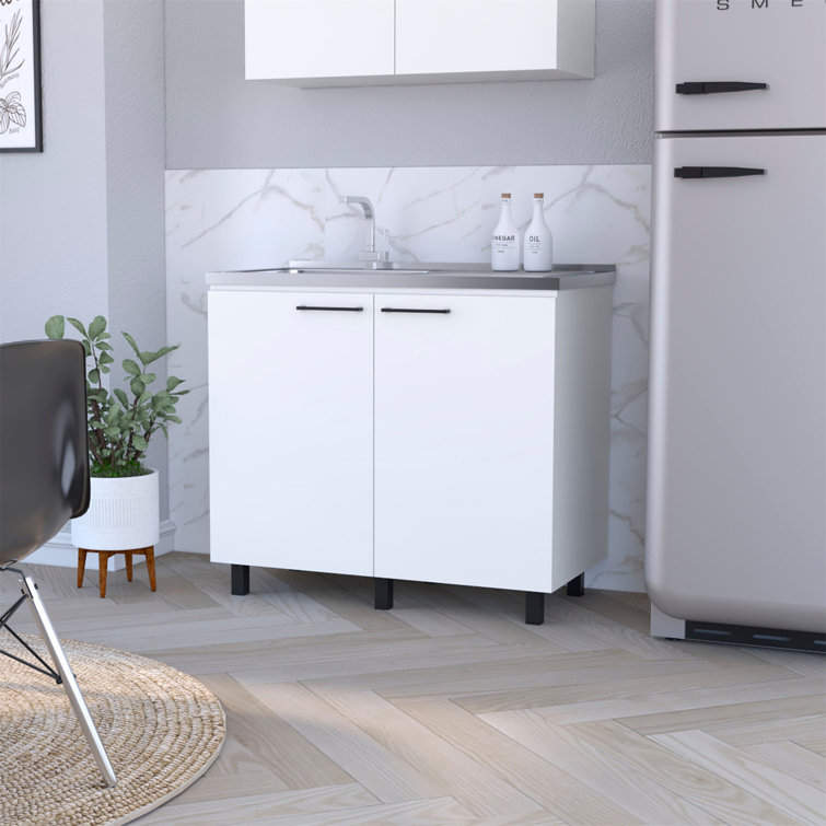 White Aluminum Utility Sink Cabinet with Slender Legs