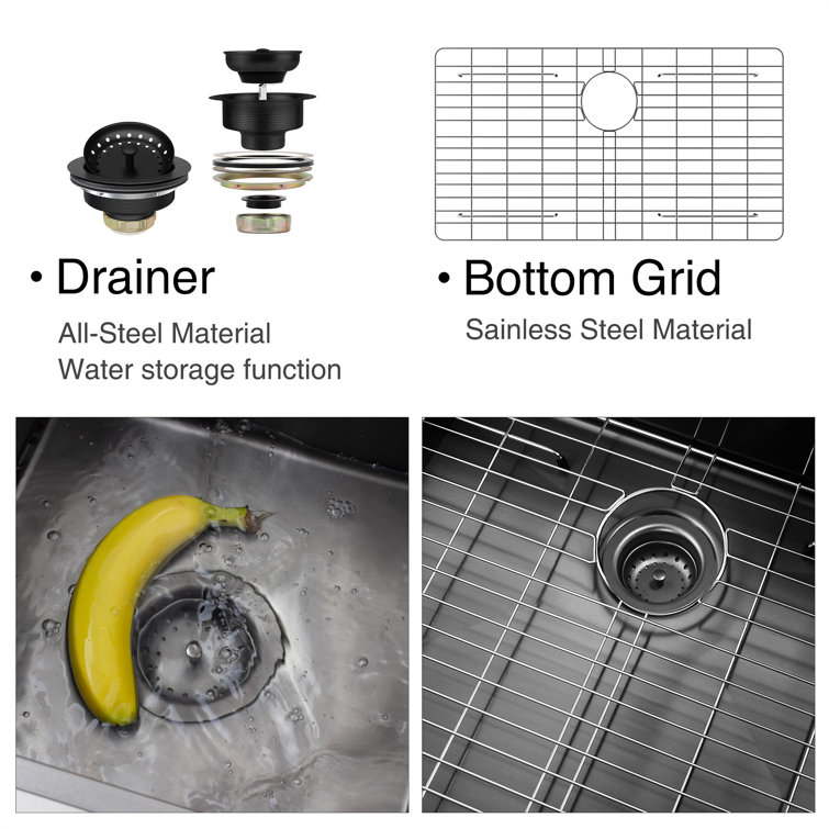 32x22 Inch Gunmetal Black Stainless Steel Single Bowl Workstation Sink