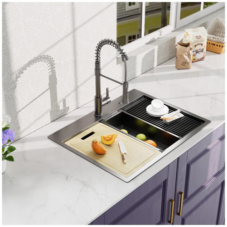32x22 Inch Gunmetal Black Stainless Steel Single Bowl Workstation Sink