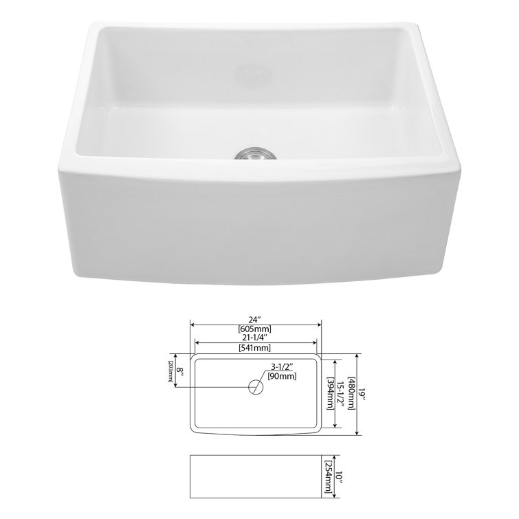24 Inch White Ceramic Farmhouse Apron Front Kitchen Sink