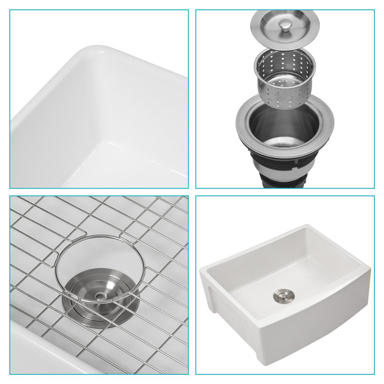 24 Inch White Ceramic Farmhouse Apron Front Kitchen Sink