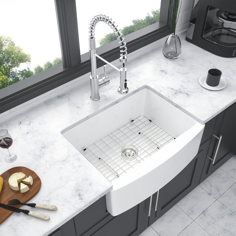 24 Inch White Ceramic Farmhouse Apron Front Kitchen Sink