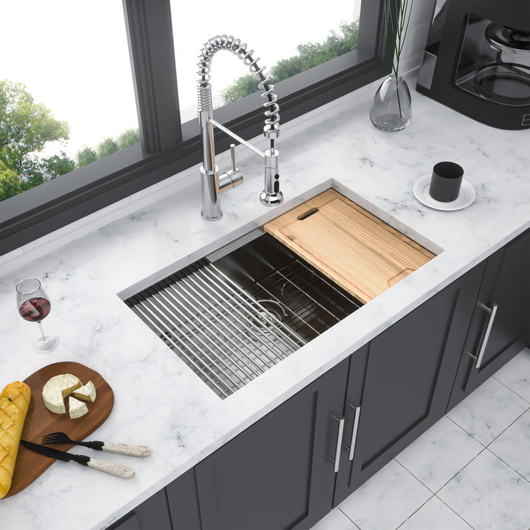 32" Stainless Steel Single Bowl Undermount Kitchen Sink with Workstation