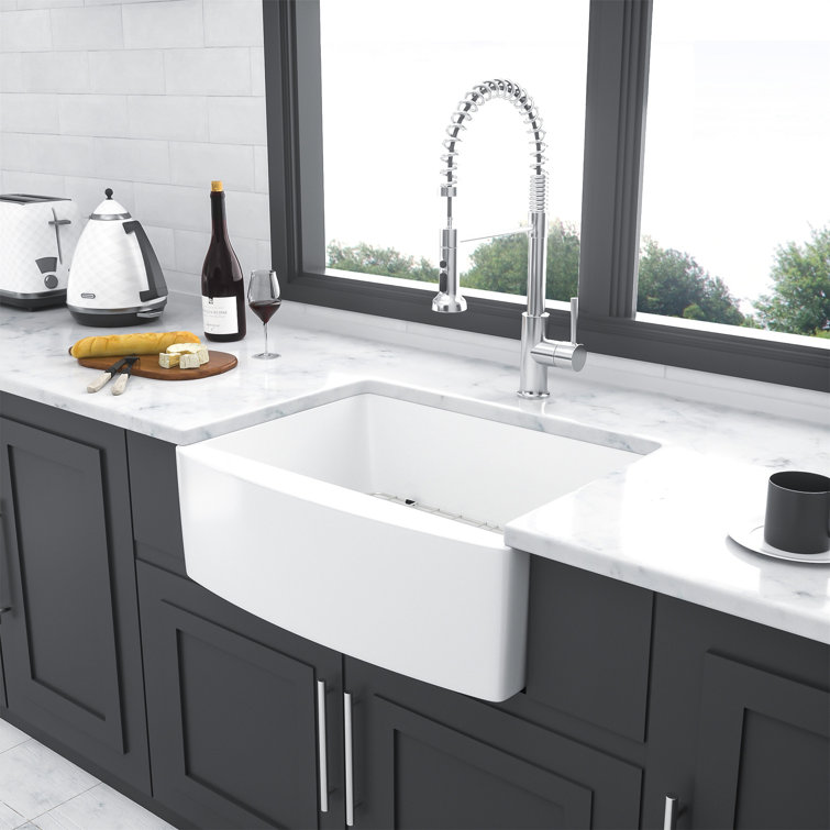 24 Inch White Ceramic Farmhouse Apron Front Kitchen Sink