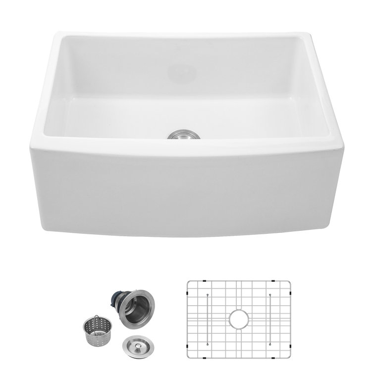 24 Inch White Ceramic Farmhouse Apron Front Kitchen Sink