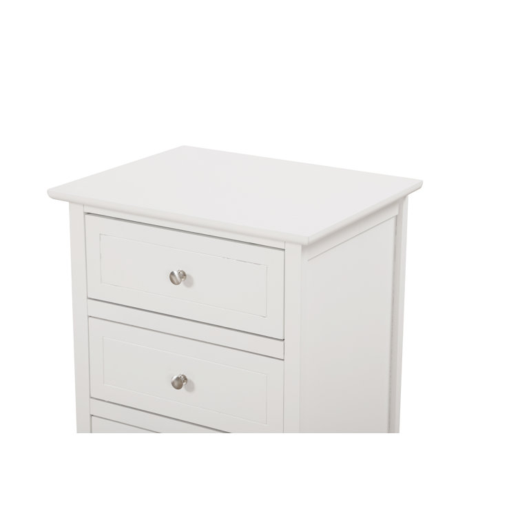 White Wood 3-Drawer Nightstand with Nickel Hardware