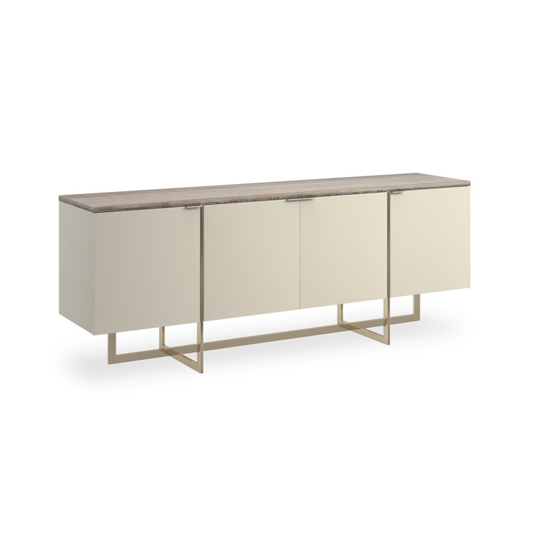 84" White and Sandstone Media Cabinet with Gold Metal Base