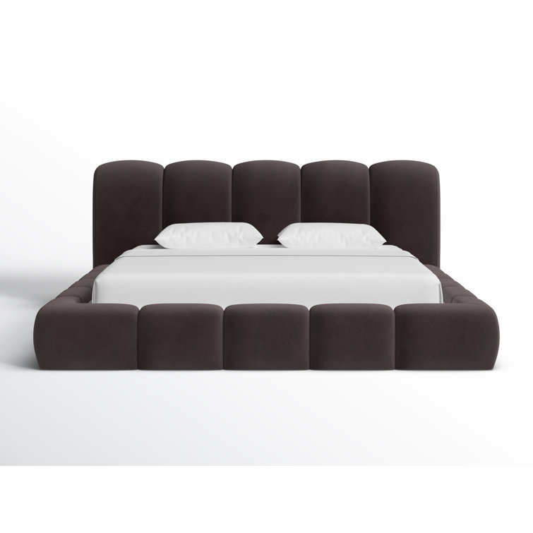 Gray Upholstered King Platform Bed with Tufted Headboard