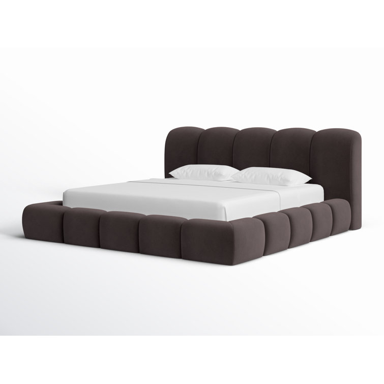 Gray Upholstered King Platform Bed with Tufted Headboard