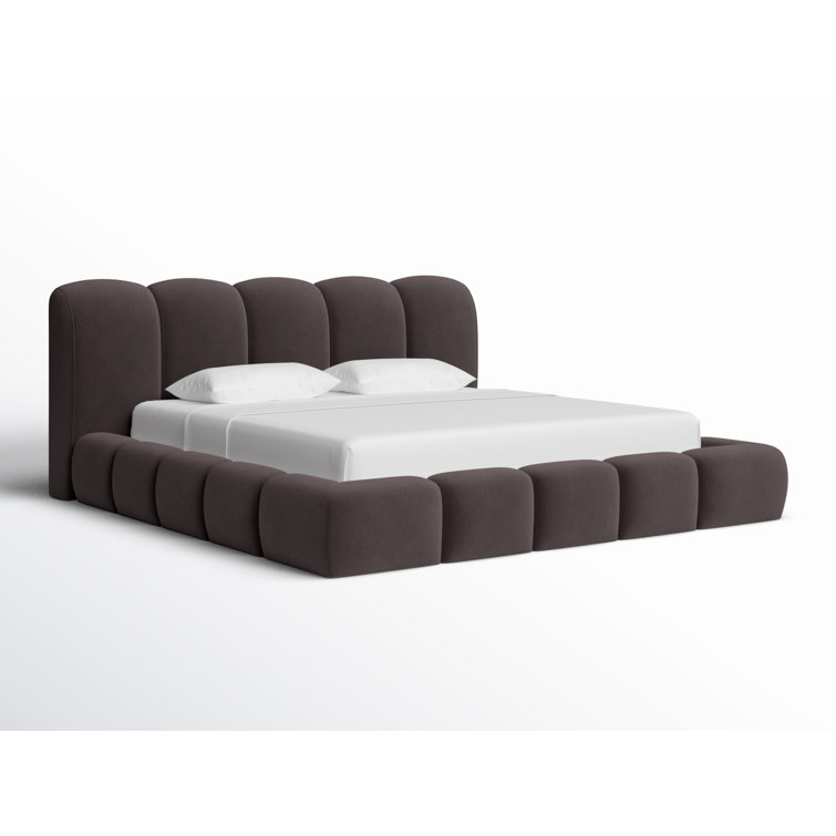 Gray Upholstered King Platform Bed with Tufted Headboard