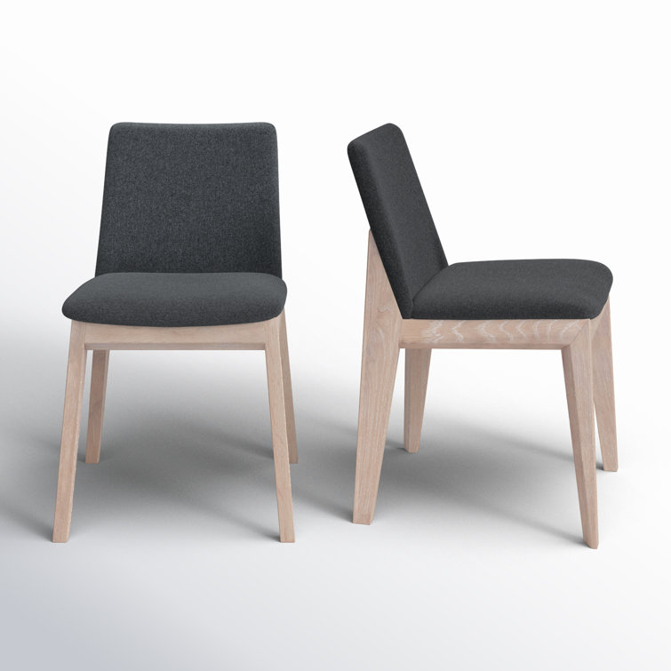Natural Wood Dark Gray Upholstered Side Chair Set