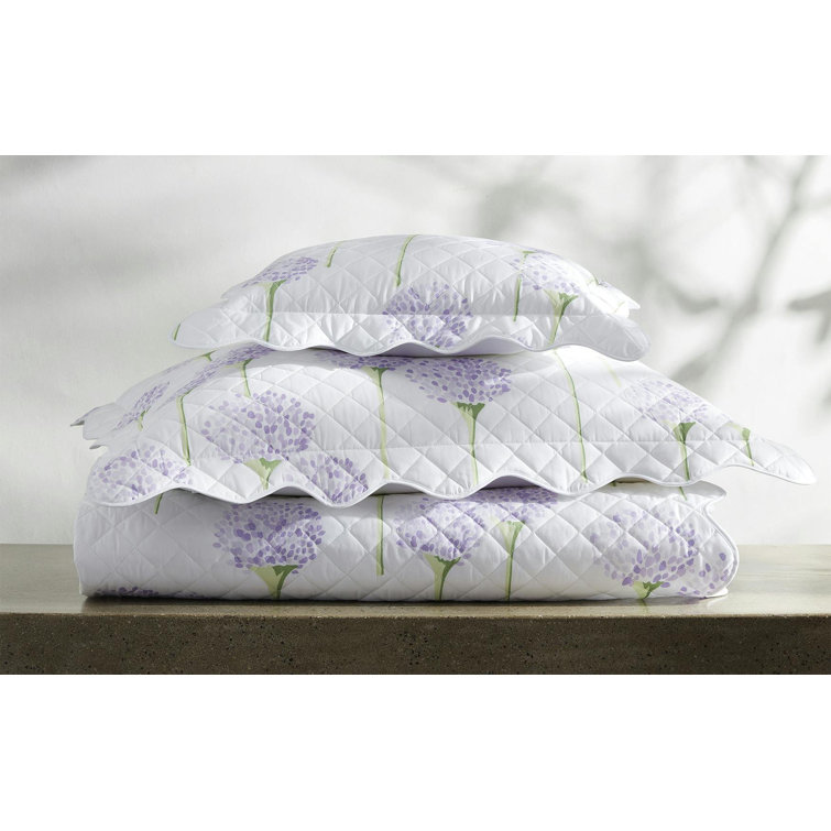 Charlotte Twin White Cotton Quilt with Lavender Floral Design