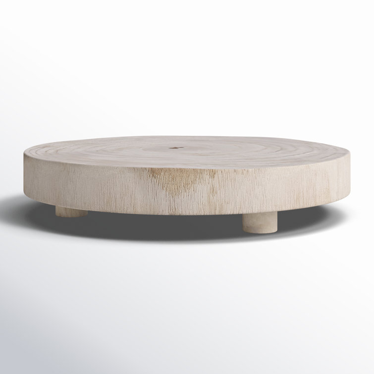 Light Brown Solid Wood Round Ottoman and Coffee Table Tray