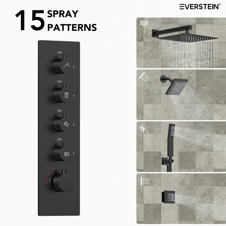 Matte Black Dual Shower Head System with Thermostatic Valve and Body Jets