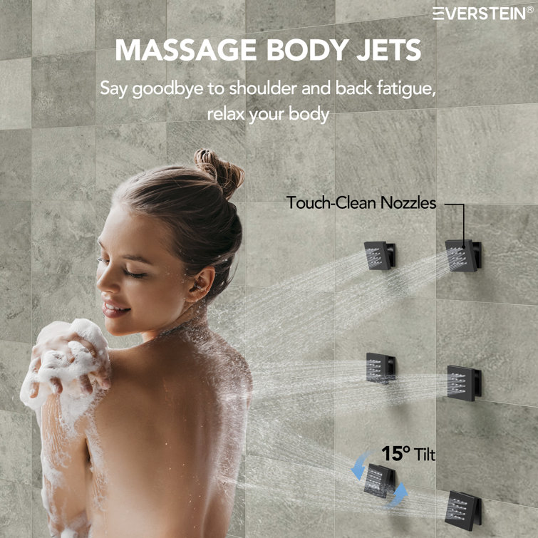 Matte Black Dual Shower Head System with Thermostatic Valve and Body Jets
