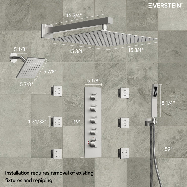 16" Dual Shower Heads with Handheld Spray and Body Jets in Brushed Nickel