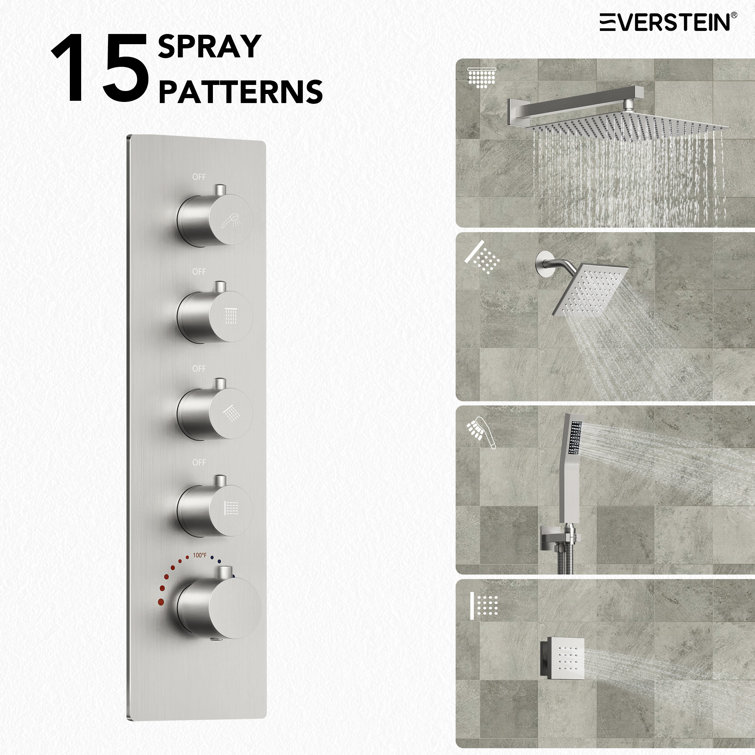 16" Dual Shower Heads with Handheld Spray and Body Jets in Brushed Nickel
