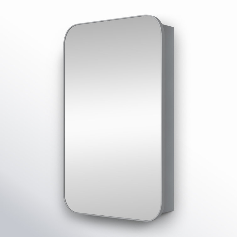 Silver Metal Slim Frame Medicine Cabinet with Mirror