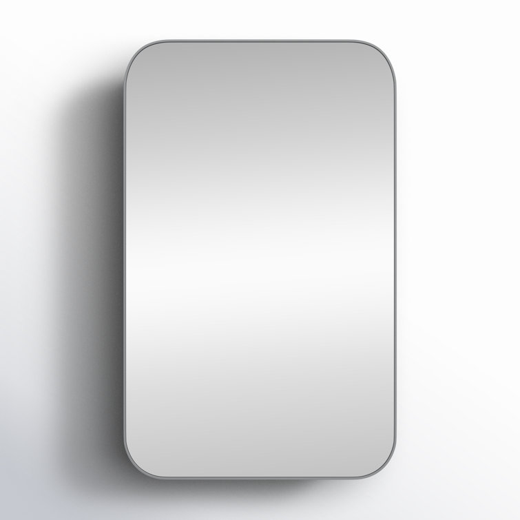 Silver Metal Slim Frame Medicine Cabinet with Mirror