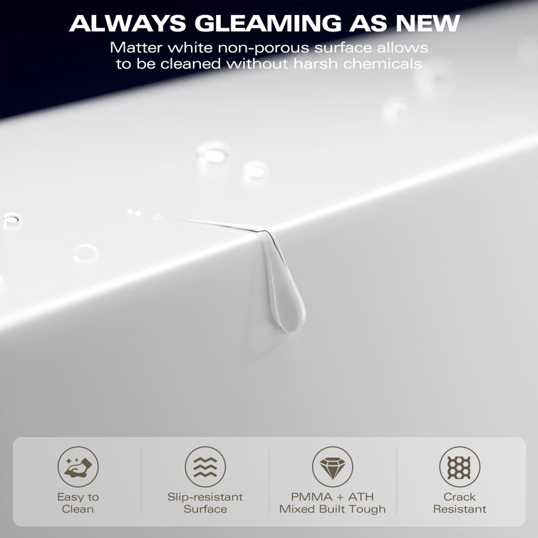 Glossy White 59" Freestanding Solid Surface Soaking Bathtub