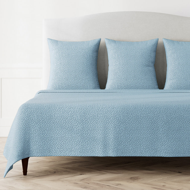 Modern Pebble Pattern Blue Cotton Queen Coverlet Set