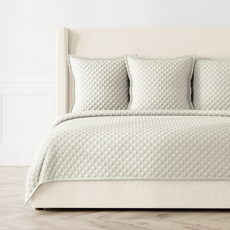 Charcoal & Silver Queen Polyester Charmeuse Diamond-Quilted Coverlet Set