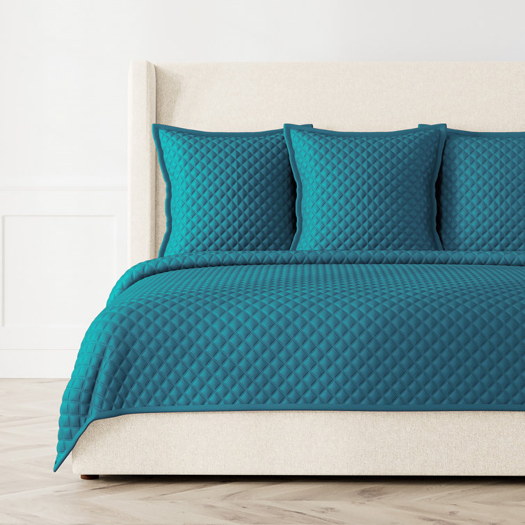 Charcoal & Silver Queen Polyester Charmeuse Diamond-Quilted Coverlet Set