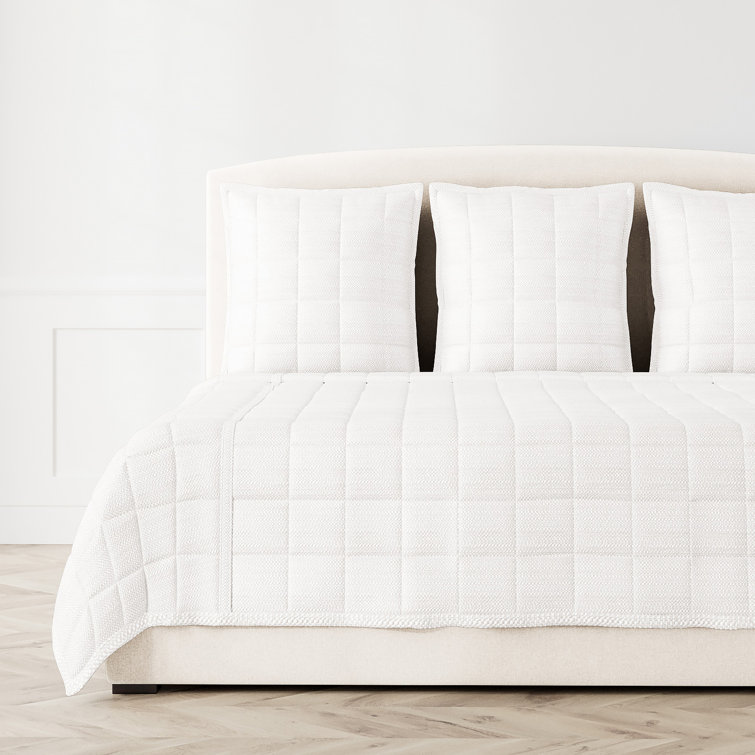 Elegant White Queen Polyester Coverlet Set with Square Quilting
