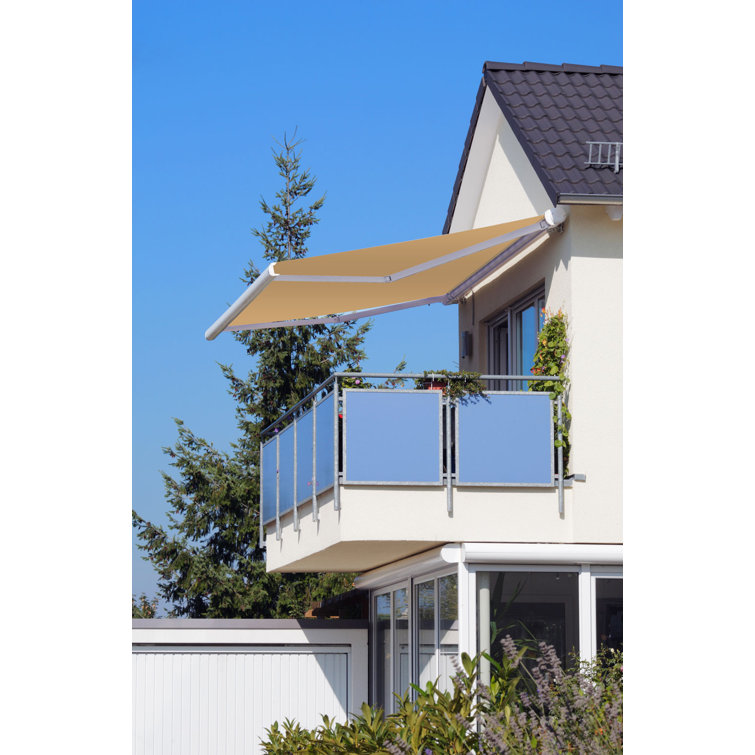 Garden Green and Sand Beige Striped Retractable Electric Awning