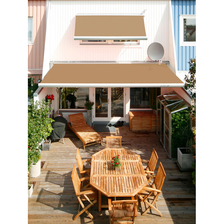 Garden Green and Sand Beige Striped Retractable Electric Awning