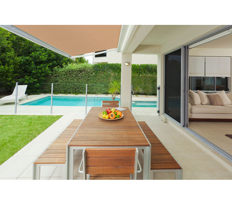 Khaki 12' x 10' Retractable Patio Awning with Aluminum Frame
