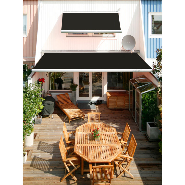Garden Green and Sand Beige Striped Retractable Electric Awning