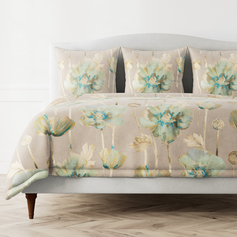 Ivory and Blue Linen-Cotton Queen Duvet Cover with Topstitched Flange