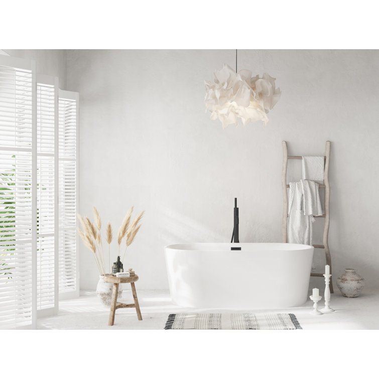 59 Inch Glossy White Acrylic Freestanding Bathtub with Matte Black Trim