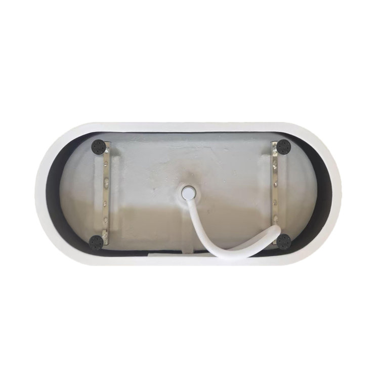 59 Inch Glossy White Acrylic Freestanding Bathtub with Matte Black Trim
