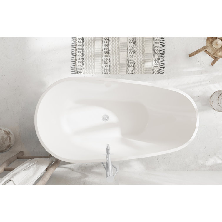 Elegant Glossy White Acrylic Freestanding Bathtub with Chrome Trim
