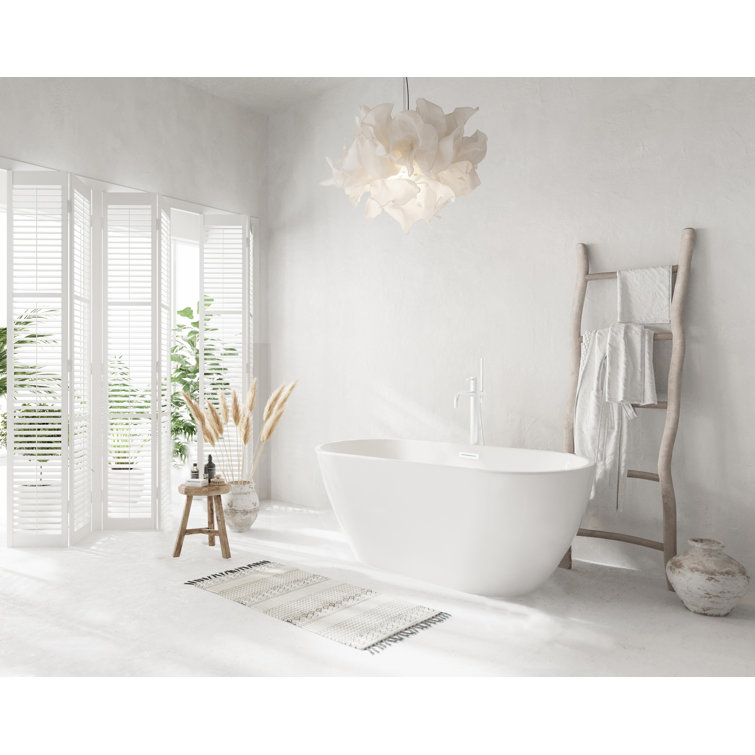 Elegant Glossy White Acrylic Freestanding Bathtub with Polished Trim