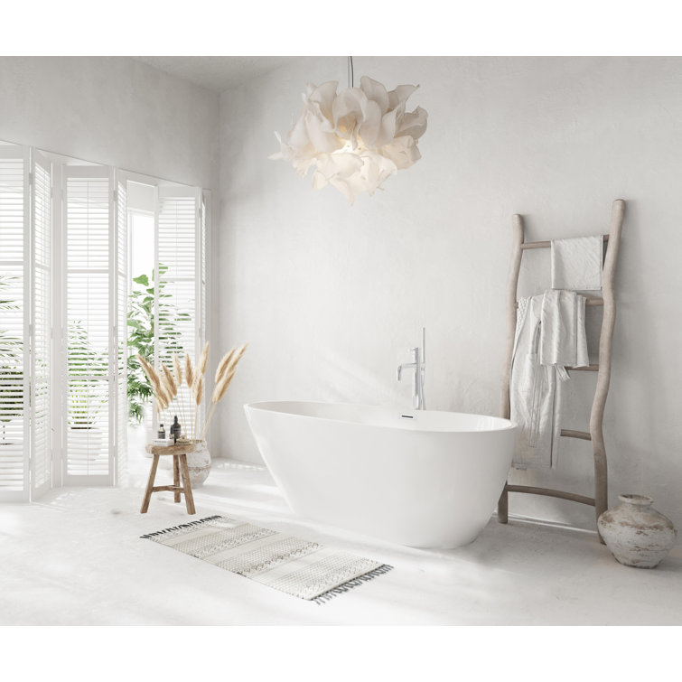 Elegant Glossy White Acrylic Freestanding Bathtub with Chrome Trim